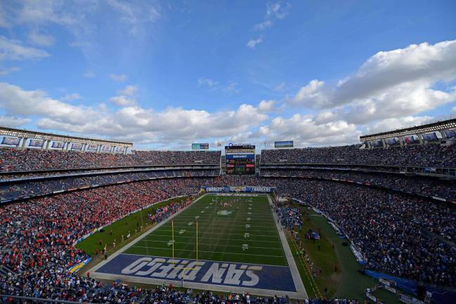 A general view of the San Diego Chargers vs. Kansas City Chiefs en route to Chiefs 37-27 win over the Chargers at Qualcomm Stadium