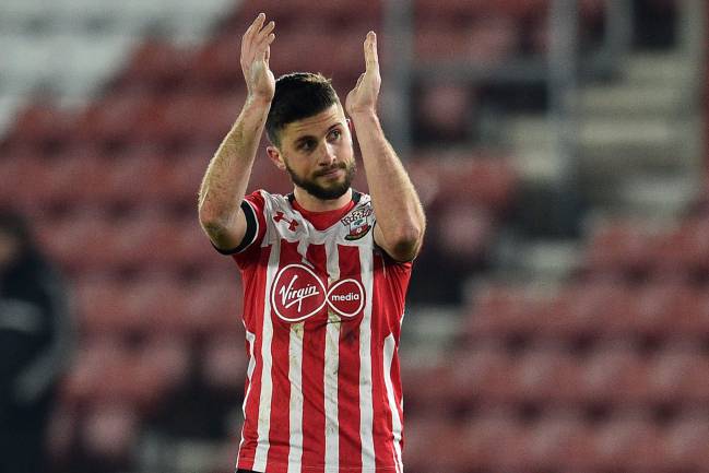 Goalscorer, Southampton's Irish striker Shane Long applauds supporters on the pitch after the English FA Cup third round replay football match