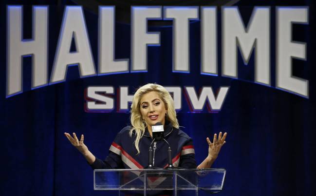 Lady Gaga speaking to the press aheads of her Super Bowl half-time appearence in Houston on Sunday