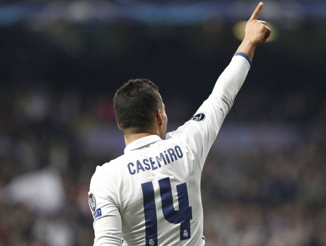 Casemiro, man of the match, celebrates his goal.