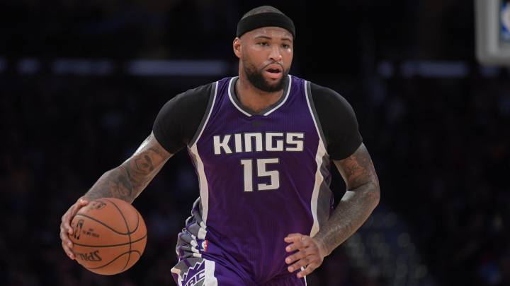 Sacramento Kings forward DeMarcus Cousins moves the ball against the Los Angeles Lakers.