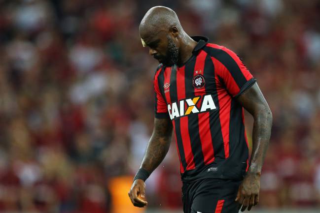 Brazil's Atletico Paranaense gestures during a match with Paraguay's Deportivo Capiata during their Libertadores Cup football match.