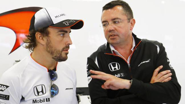 McLaren's Fernando Alonso and Eric Boullier