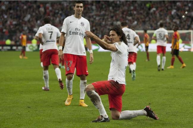 Edison Cavani was booked for this non-corner flag shooting celebration.