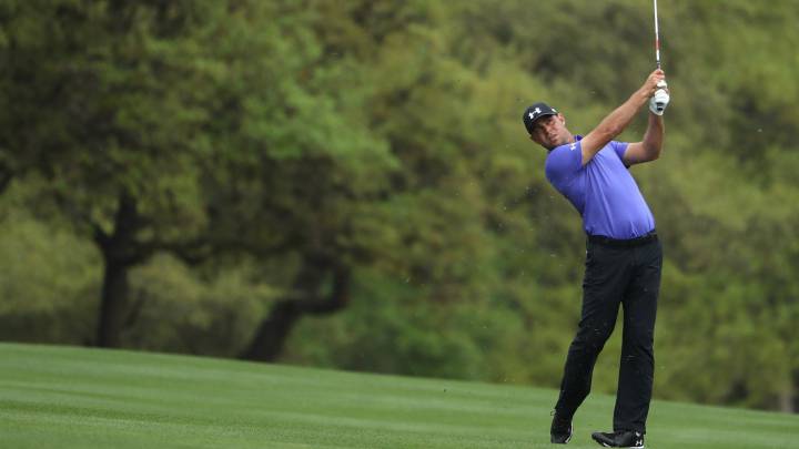 Gary Woodland plays a shot on the 1st hole of his match during round one of the World Golf Championships-Dell Technologies Match Play at the Austin Country Club