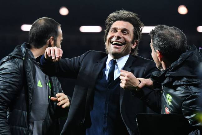 Chelsea's Italian head coach Antonio Conte celebrates victory after the English Premier League match between West Bromwich Albion and Chelsea