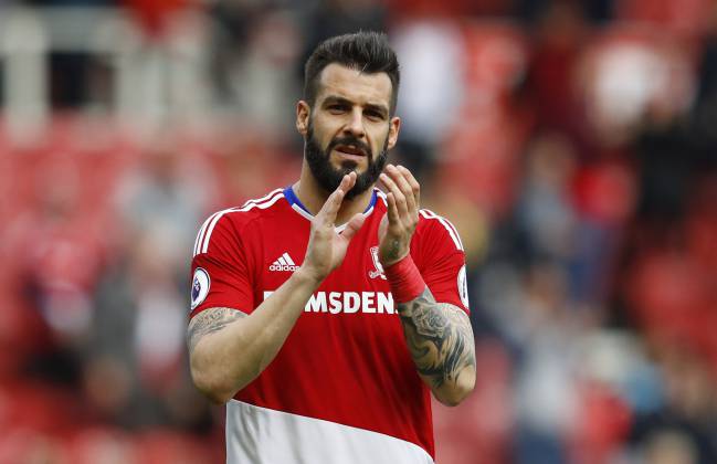 Middlesbrough's Alvaro Negredo applauds fans after the match