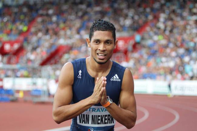South African Wayde van Niekerk reacts during the IAAF World Challenge Zlata Tretra (Golden Spike) athletics tournament in Ostrava, Czech Republic.