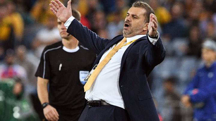 Australia's coach Ange Postecoglou reacts during their 2018 World Cup football qualifying match against Syria