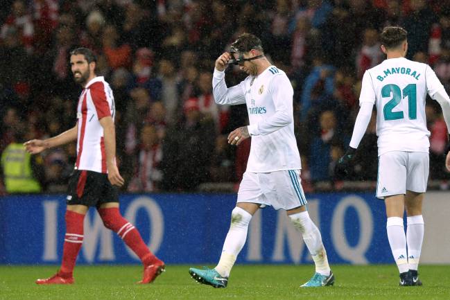 Real Madrid’s Sergio Ramos after being sent off
