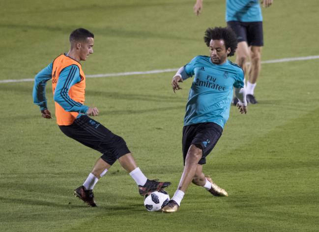 Marcelo in Madrid's training session ahead of the Club World Cup semi-final.