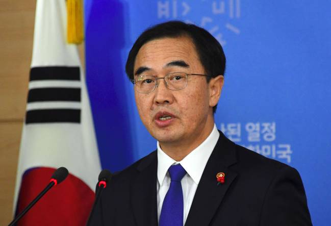 South Korea's Unification Minister Cho Myoung-Gyon speaks during a press conference at a government complex in Seoul on January 2, 2018.