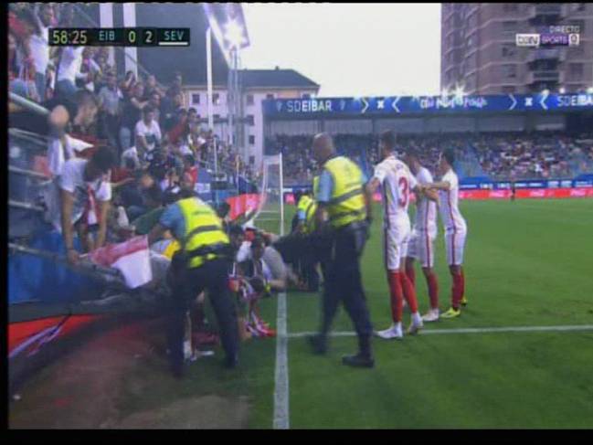 Barrier collapses during Eibar v Sevilla