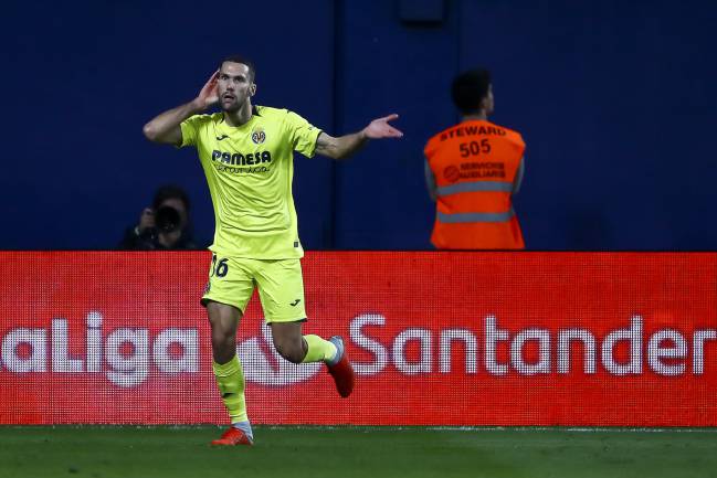 Catching the eye | Alfonso Pedraza of Villarreal CF celebrates after scoring.