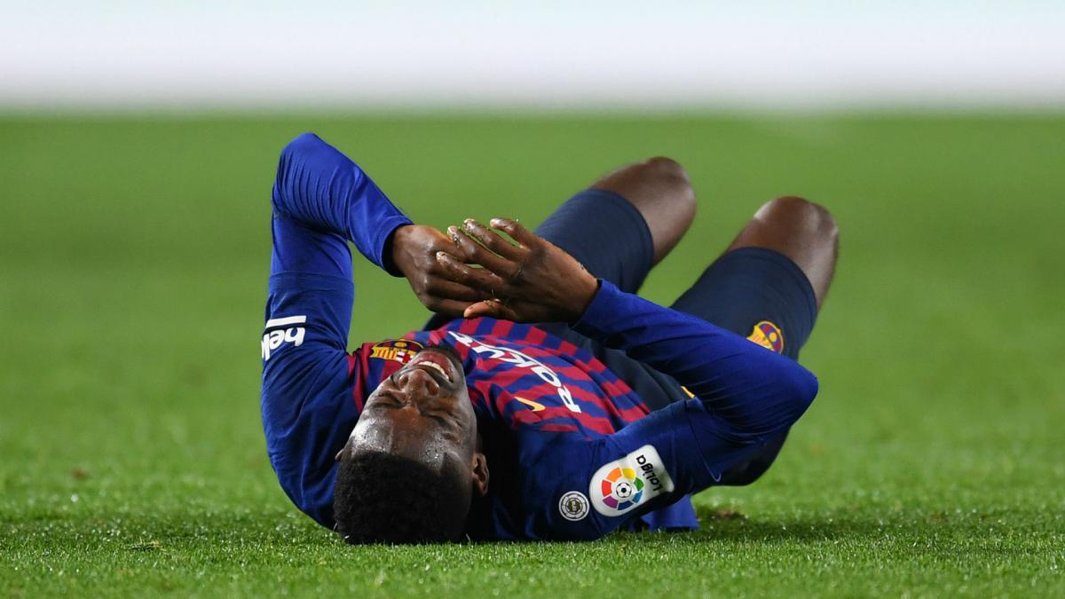 Barcelona forward Dembele set for tests on sprained ankle