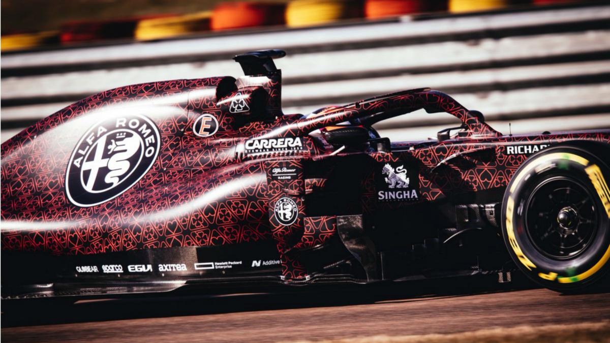 Raikkonen hits track in special Valentine's Day livery