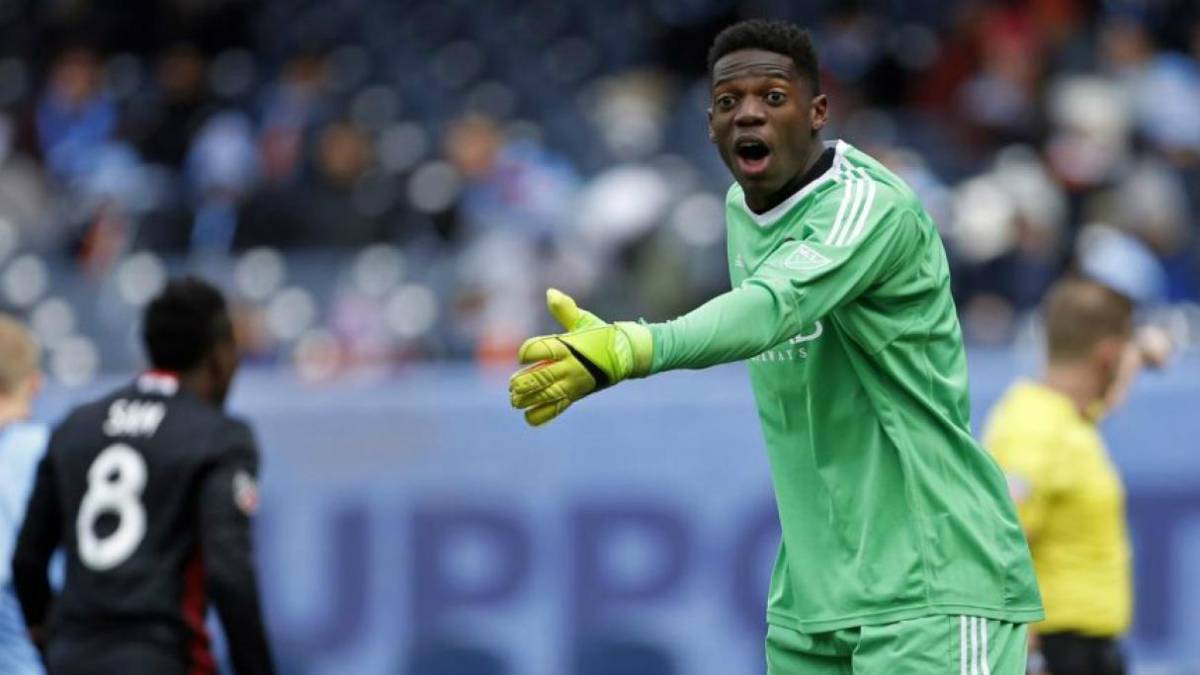 New York City FC goalkeeper, Sean Johnson in action with his team during an MLS match