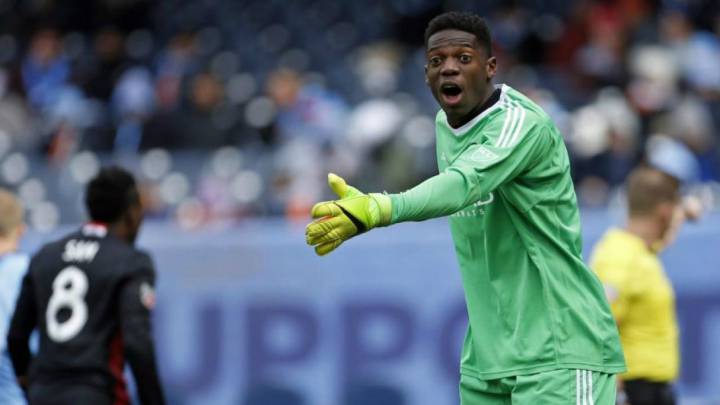 New York City FC goalkeeper, Sean Johnson in action with his team during an MLS match