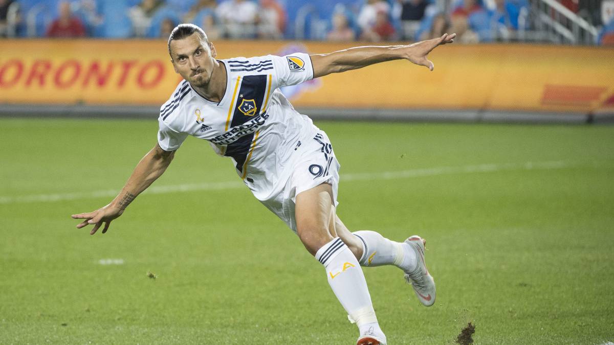 Zlatan Ibrahimovic celebrating after scoring with LA Galaxy