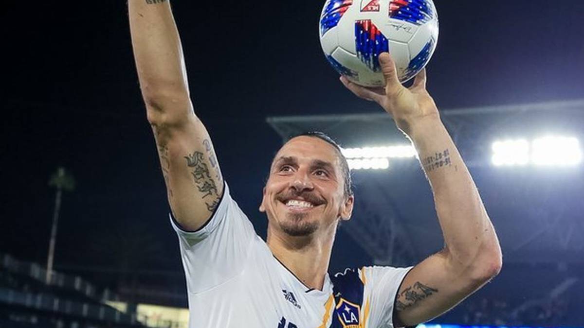 Zlatan Ibrahimovic celebrating with the fans of LA Galaxy