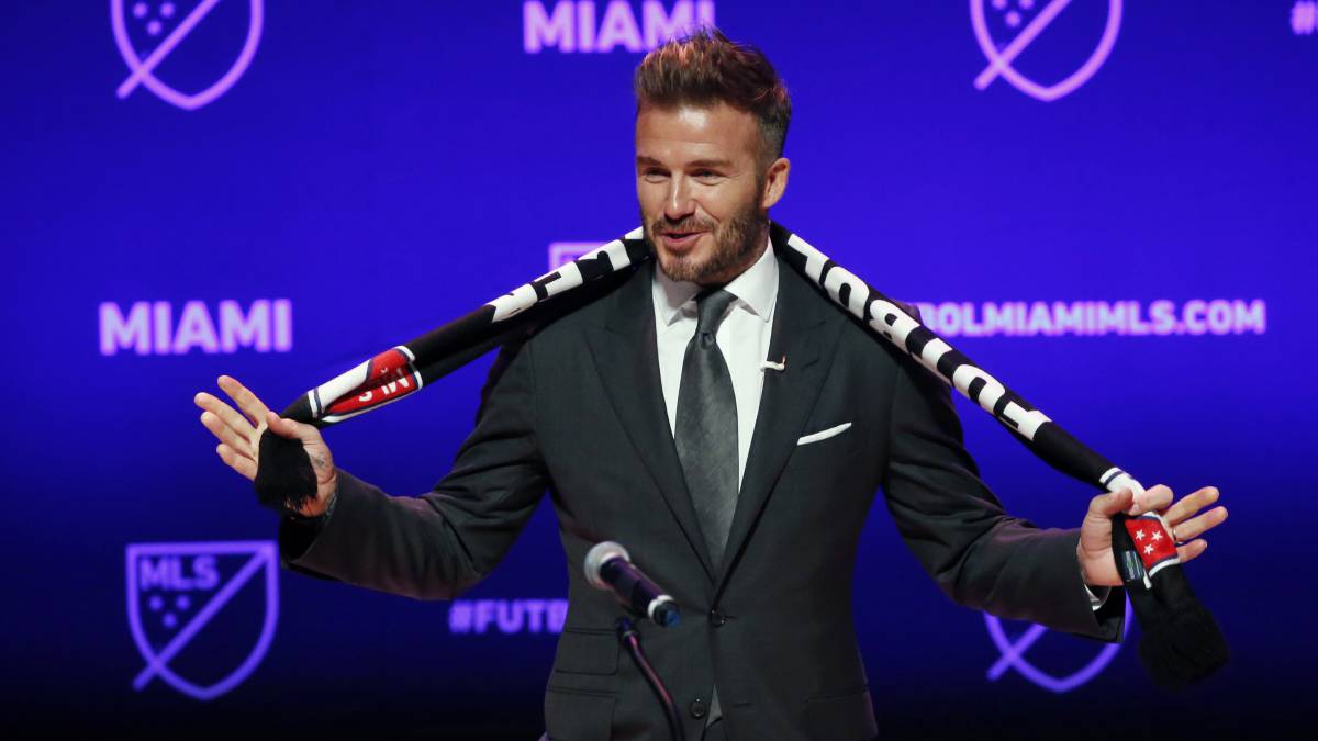 Former soccer player David Beckham addresses the media during an event to announce his Major League Soccer franchise in Miami,