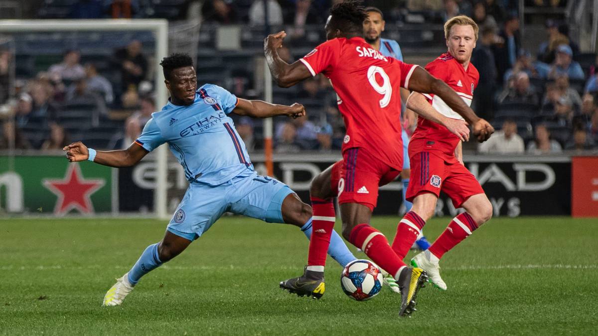 NYC FC players in action during an MLS match