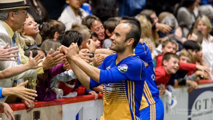 Landon Donovan with San Diego Sockers fans after a game