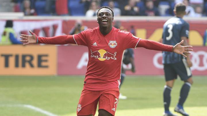 Etienne celebrates after scoring for New York Red Bulls