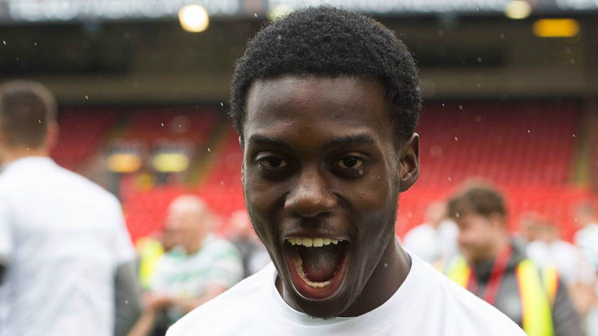 Tim Weah celebrating the championship of Celtic FC
