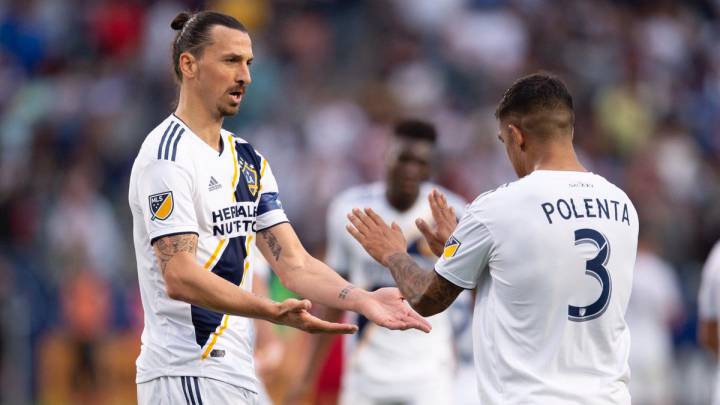 Zlatan Ibrahimovic celebrates with Diego Polenta