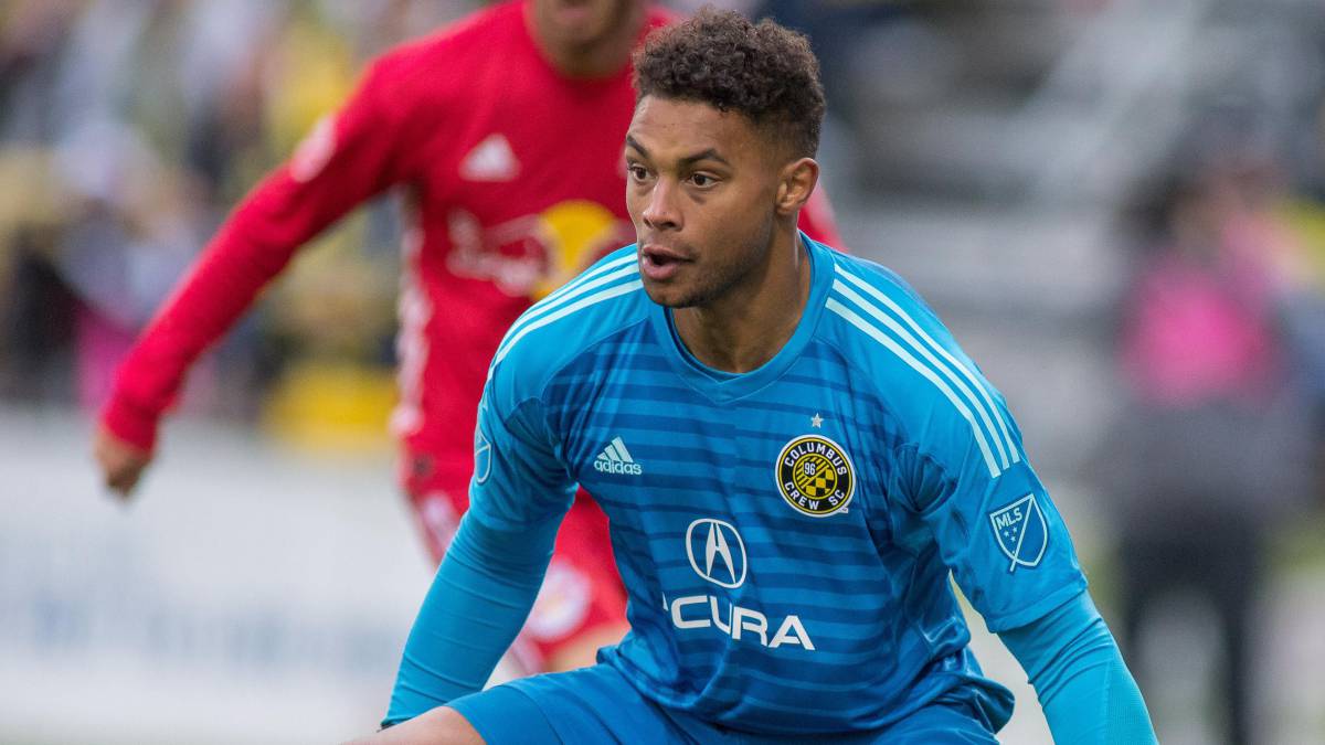 Columbus Crew SC goalkeeper Zack Steffen (23) in the second half against the New York Red Bulls at Mapfre Stadium.