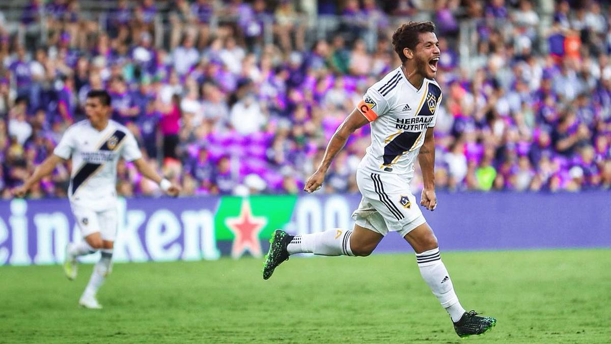 Jona dos Santos celebrating after scoring the winning goal for LA Galaxy over Orlando City