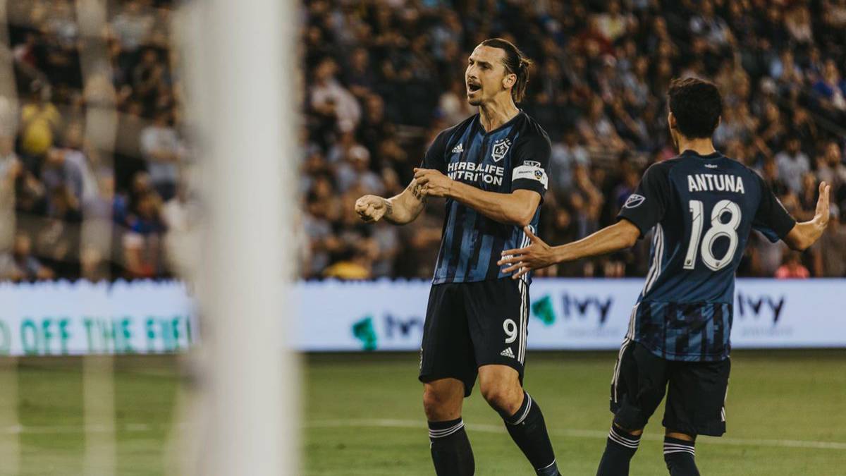Zlatan Ibrahimovic celebrating after scoring with LA Galaxy