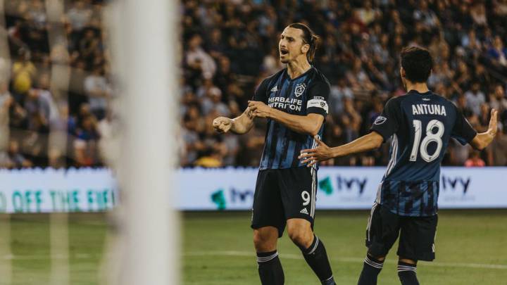 Zlatan Ibrahimovic celebrating after scoring with LA Galaxy