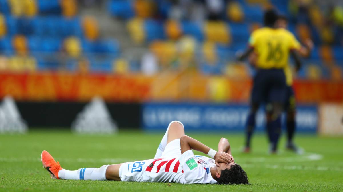 Richard Ledezma of the United States looks dejected following his sides defeat in the 2019 FIFA U-20 World Cup Quarter Final match between USA and Ecuador at Gdynia Stadium