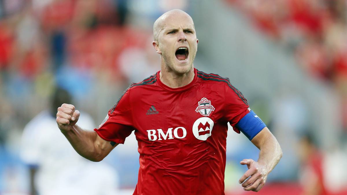 Toronto FC midfielder Michael Bradley reacts after scoring against the Montreal Impact in the first half at BMO Field.