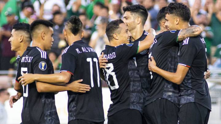 Mexico celebrating after beating 7-0 Cuba in the 2019 Gold Cup