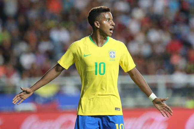 New Brazilian blood | Rodrygo celebrates after scoring against Venezuela.