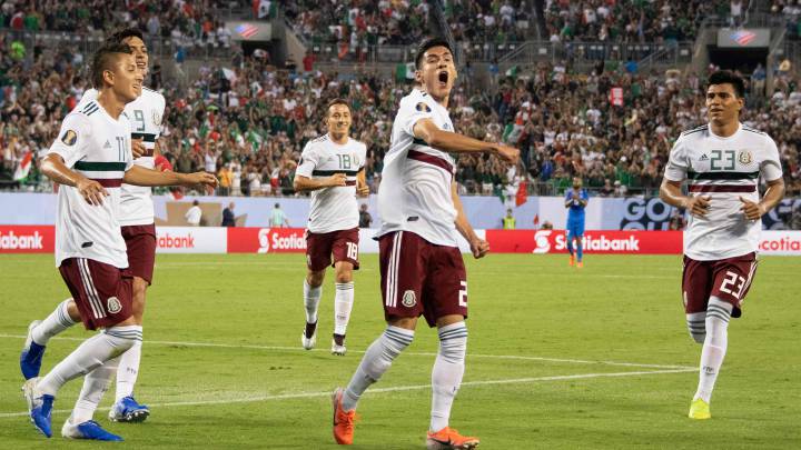 Uriel Antuna celebrates after scoring against Martinique during their CONCACAF Gold Cup group stage football match at Bank of America Stadium in Charlotte, North Carolina