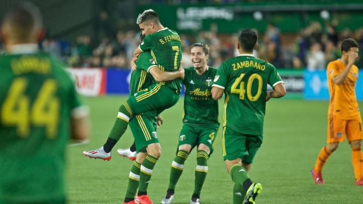 Brian Fernández celebrating after scoring with MLS club, Portland Timbers