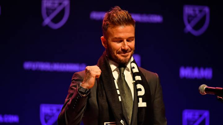 MLS team owner David Beckham speaks during the Miami MLS expansion team announcement at the Adrienne Arsht Center.