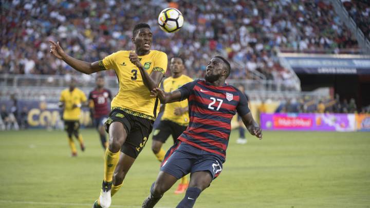 Jamaica and Unites States in action during the 2017 Gold Cup final match