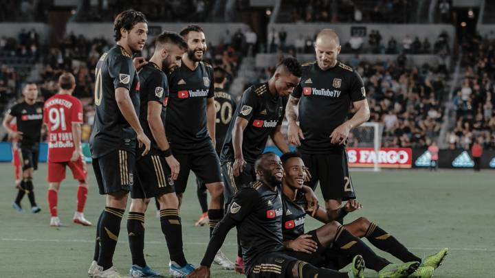 LAFC celebrating and taking a team picture after a victory