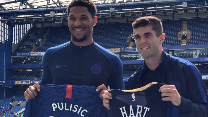 Christian Pulisic and Josh Hart at Stamford Bridge, the home of Chelsea FC