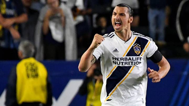 Zlatan Ibrahimovic celebrates his goal during the game against Los Angeles FC