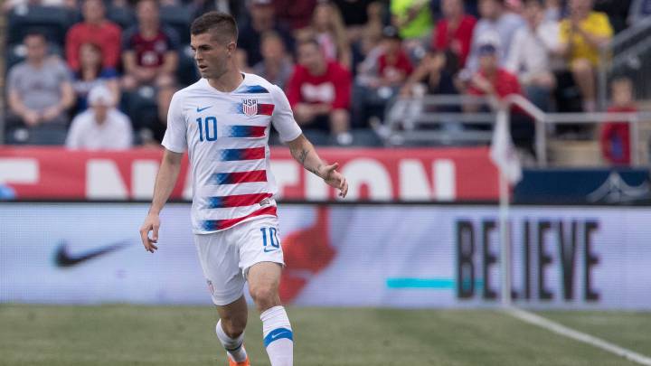Christian Pulisic in action against Bolivia during an international friendly men's soccer match at Talen Energy Stadium.