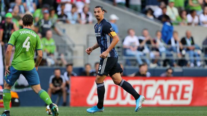 Zlatan Ibrahimovic in action against Seatte Sounders at CenturyLink Field