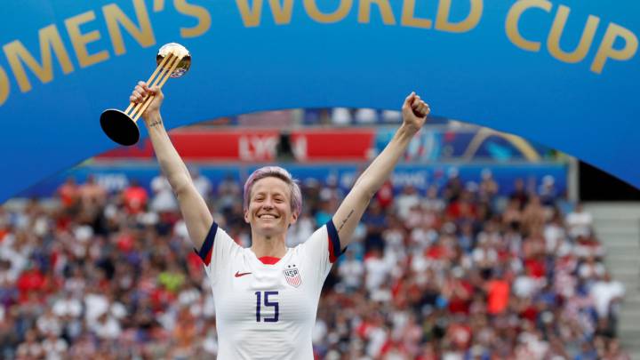 Megan Rapinoe of the U.S. celebrates winning the golden ball at the 2019 France World Cup