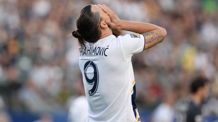 Los Angeles Galaxy forward Zlatan Ibrahimovic (9) reacts during the 4-3 loss against Vancouver Whitecaps at StubHub Center.