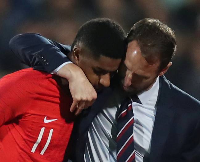 England's Marcus Rashford with international manager Gareth Southgate.